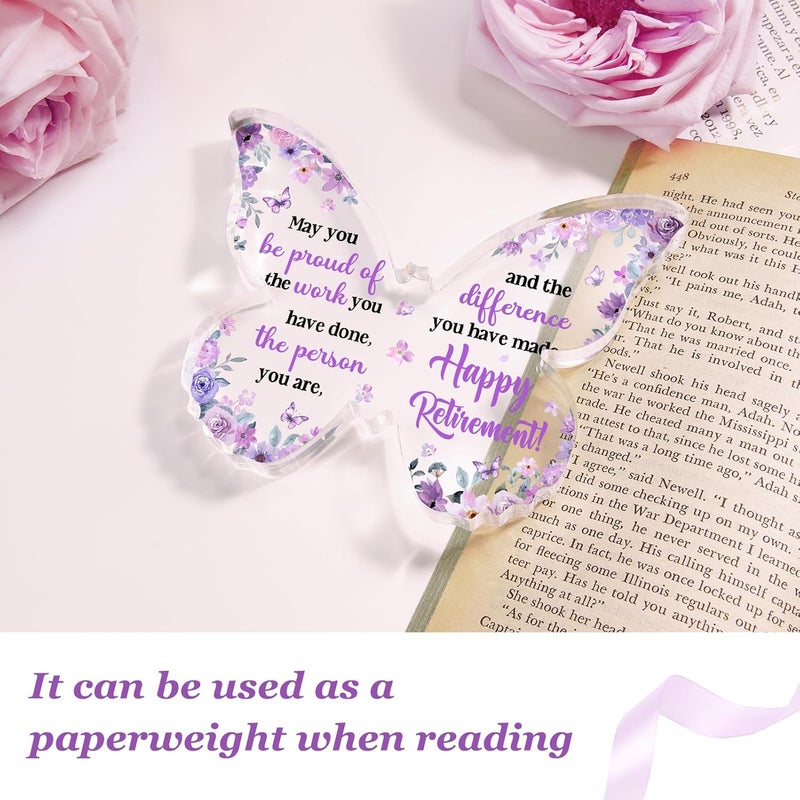 Glydein Unique Retirement Gift for Woman Men 2026, 5x3.8x0.5 Inch Purple Butterfly Acrylic Plaque Decor with Warm Words, Best Retirement Gifts for Coworker Teacher Friend Nurse Boss - Image 5